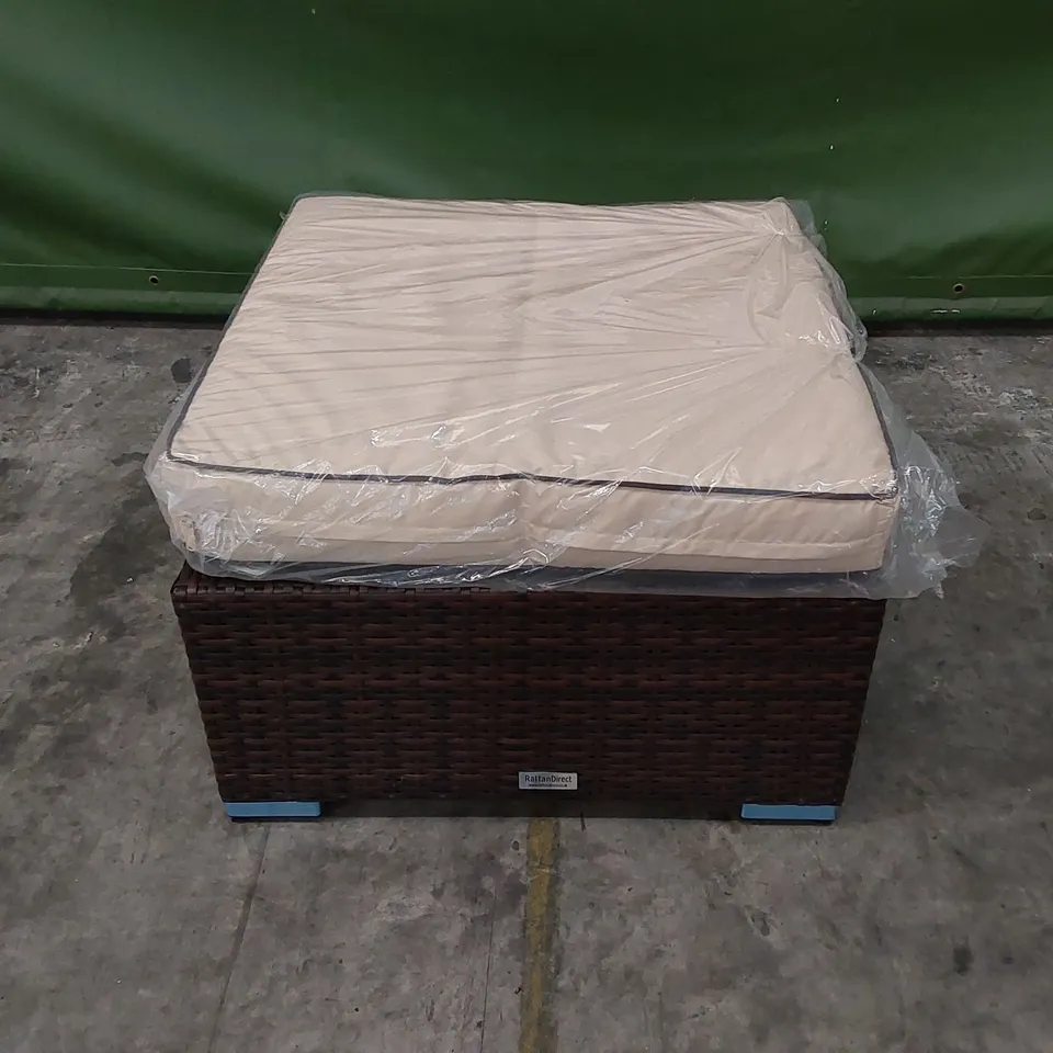 DESIGNER OTTOMAN STOOL IN CHOCOLATE MIX AND COFFEE CREAM RATTAN