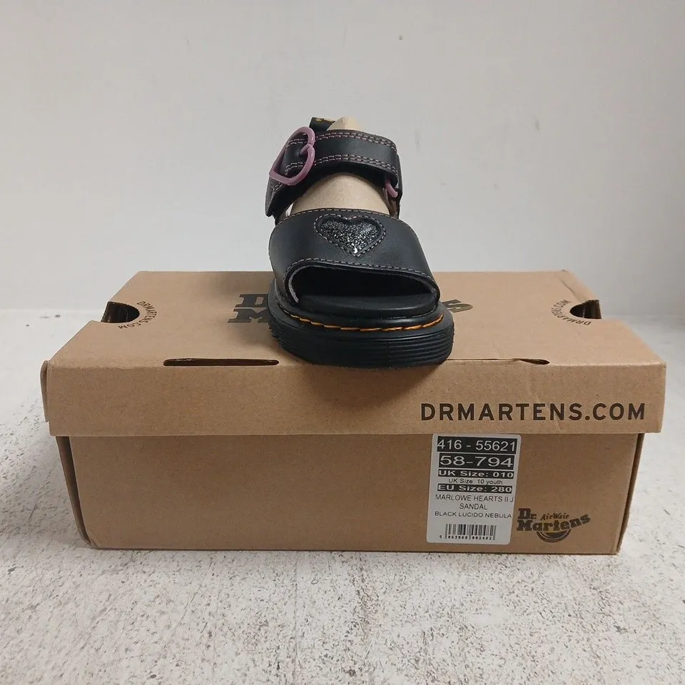 BOXED PAIR OF DR MARTENS MARLOWE HEARTS II KID'S SANDALS IN BLACK SIZE UK 10