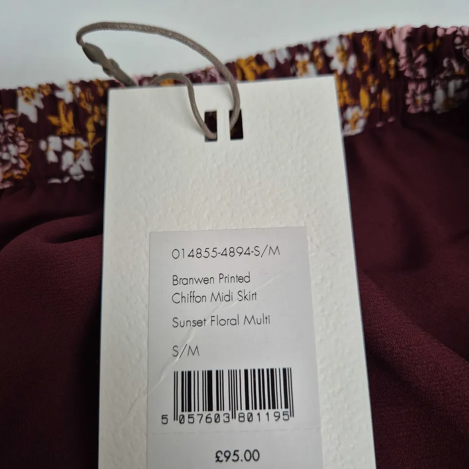 HUSH BRANWEN PRINTED CHIFFON MIDI SKIRT – SUNSET FLORAL MULTI, S/M