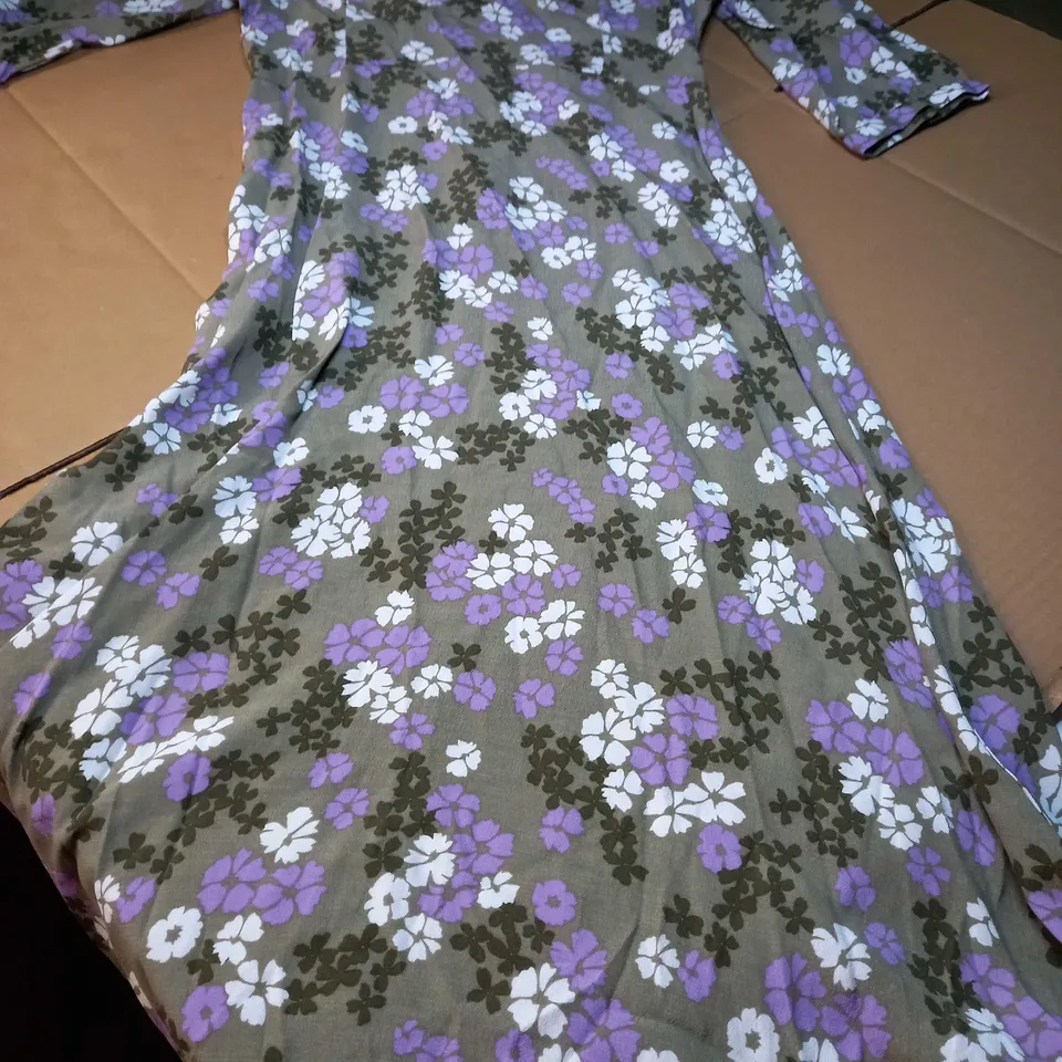 M&S KHAKI/FLORAL PRINT MAXI DRESS - SIZE 12