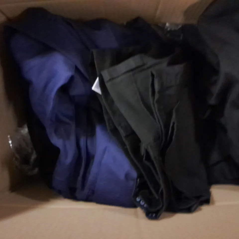 APPROXIMATELY 10 ASSORTED PIECES OF CLOTHING TO INCLUDE CHEF JACKET, TOPS, SHOULDER BRACE, ETC