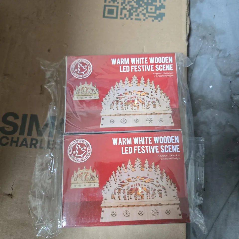 BOX OF APPROXIMATELY 70 WARM WHITE WOODEN LED FESTIVE SCENE