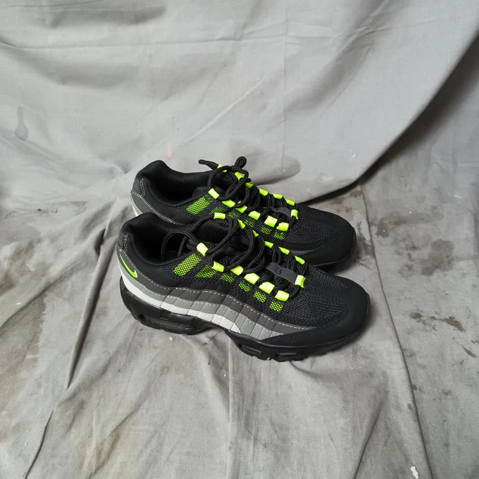 UNBOXED NIKE AIR BLACK & GREY SNEAKERS WITH NEON LIME LACES – MEN’S FOOTWEAR UK SIZE 4