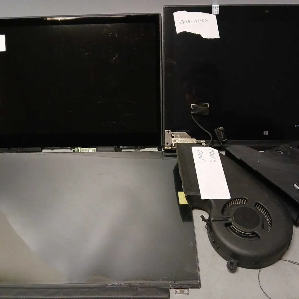 BOX OF APPROXIMATELY 12 ASSORTED COMPONENTS & PARTS TO INCLUDE - THINKPAD SCREEN , LG SCREEN , A1419 FAN ETC