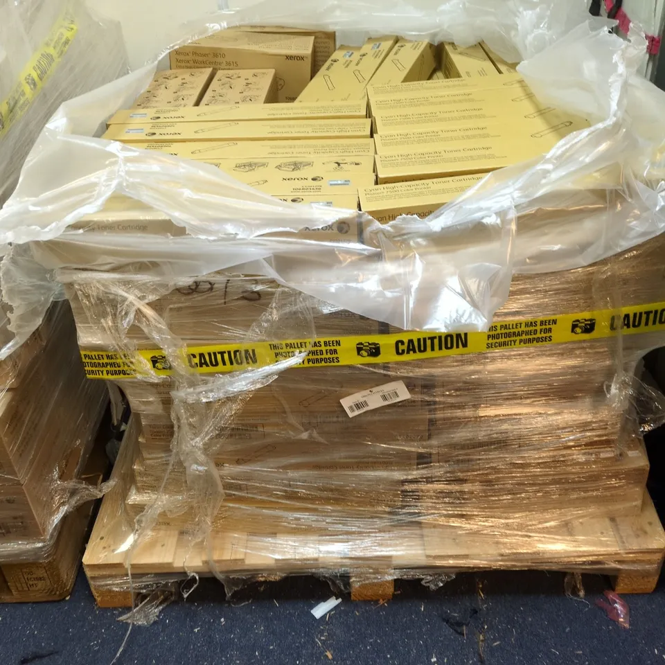 PALLET CONTAINING APPROXIMATELY 60 XEROX PRODUCTS INCLUDING PHASER 3610, CYAN HIGH-CAPACITY TONER CARTRIDGE ETC.