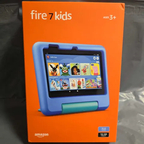 BOXED AND SEALED AMAZON FIRE 7 KIDS 16GB TABLET WITH BLUE CASE
