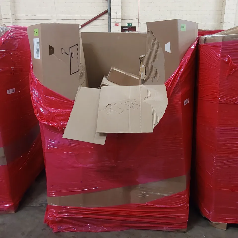 PALLET OF ASSORTED HOUSEHOLD ITEMS AND CONSUMER PRODUCTS TO INCLUDE; AIR FRYERS, TRAVEL BASSINET, CEILING LIGHTS,  BOXED FURNITURE ETC 