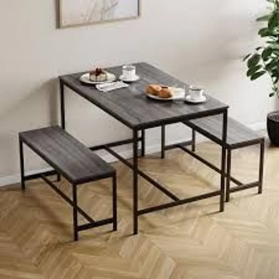 BOXED ROSLYN 4 SEATER DINING TABLE WITH BENCH SET - GREY (1 BOX)
