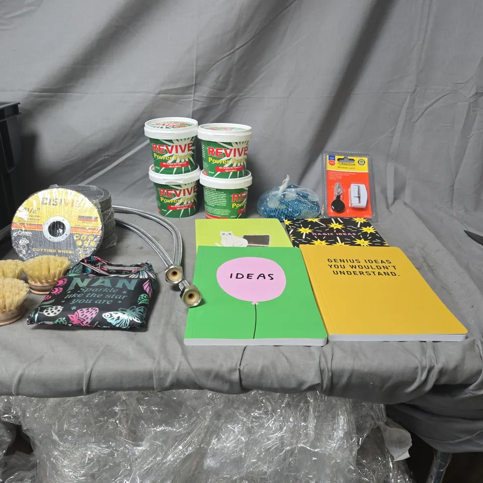 ASSORTED DIY & OFFICE LOT: NOTEBOOKS, HARDWARE, AND SMALL TOOLS