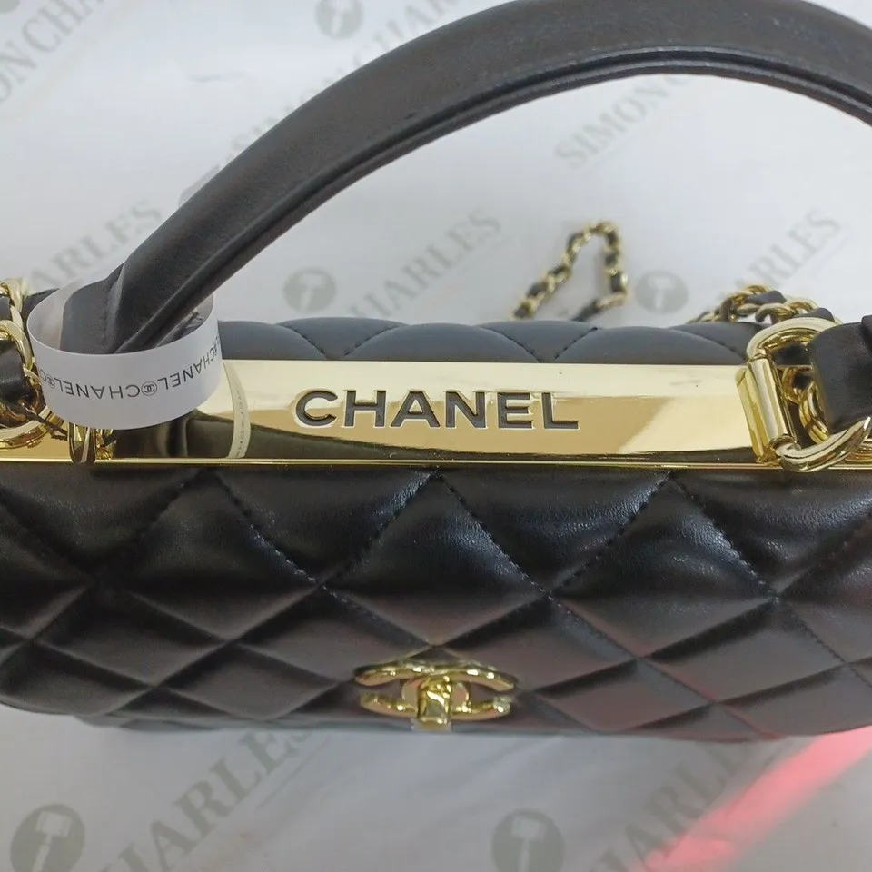 BOXED CHANEL PADDED BLACK OVER THE SHOULDER BAG 