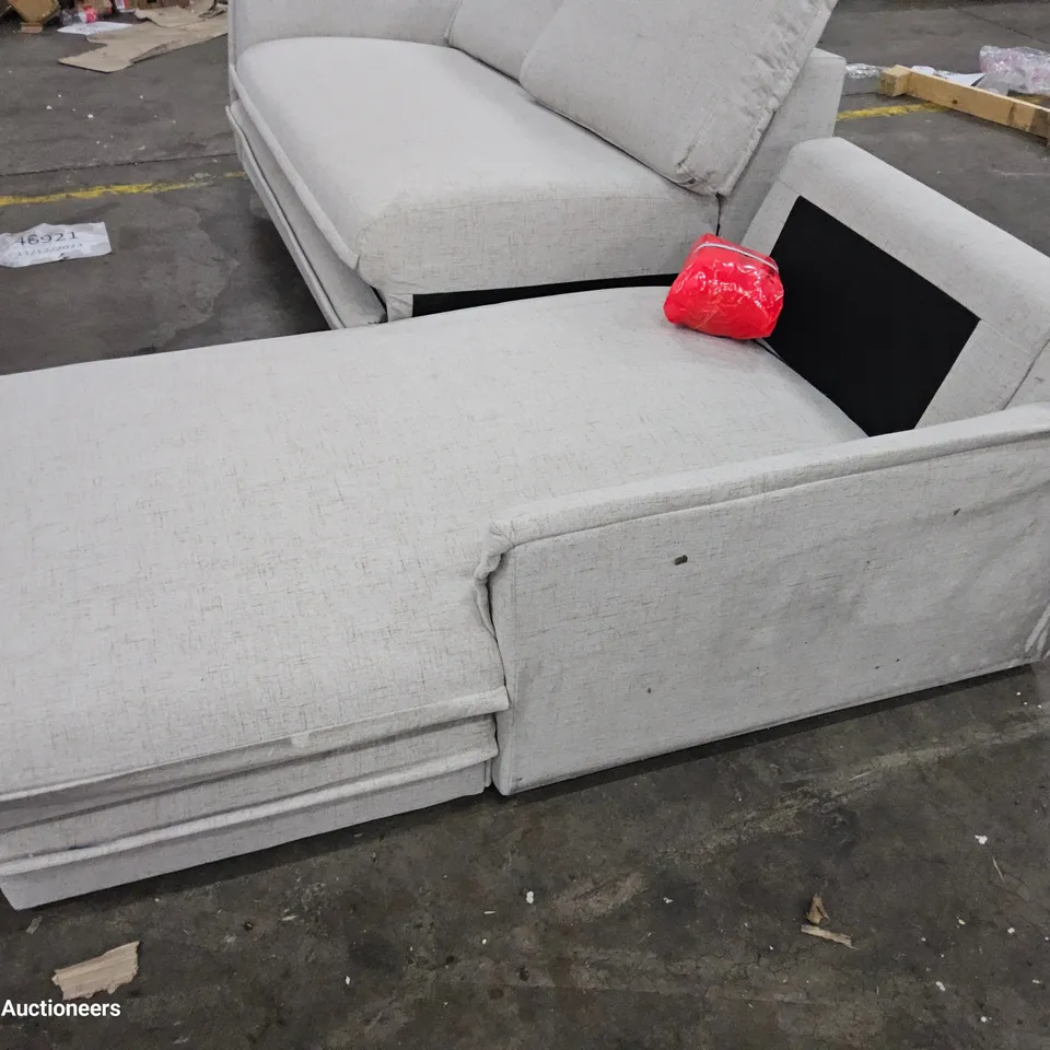DESIGNER CHAISE SOFA WITH PULL OUT BED NATURAL FABRIC 