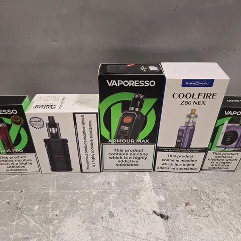 BOX OF APPROXIMATELY 18 ASSORTED E-CIGARETTES TO INCLUDE - INNOKIN, VAPORESSO, ASPIRE ETC