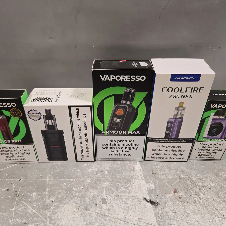 BOX OF APPROXIMATELY 18 ASSORTED E-CIGARETTES TO INCLUDE - INNOKIN, VAPORESSO, ASPIRE ETC