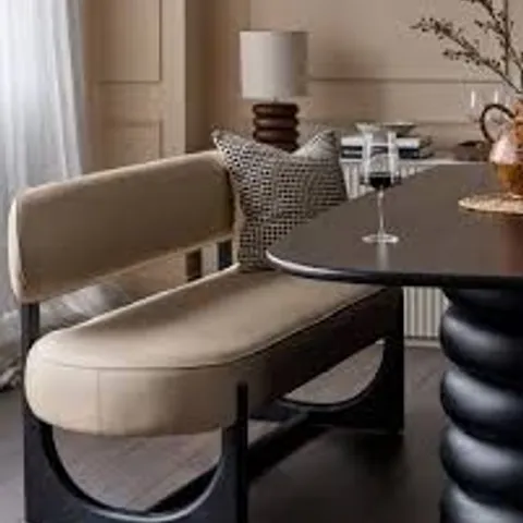 BOXED DANETTI ORLAN WITH BACK BLACK WOOD 3 SEATER BENCH - BLACK DUROSOFT TOUCH FAUX LEATHER 