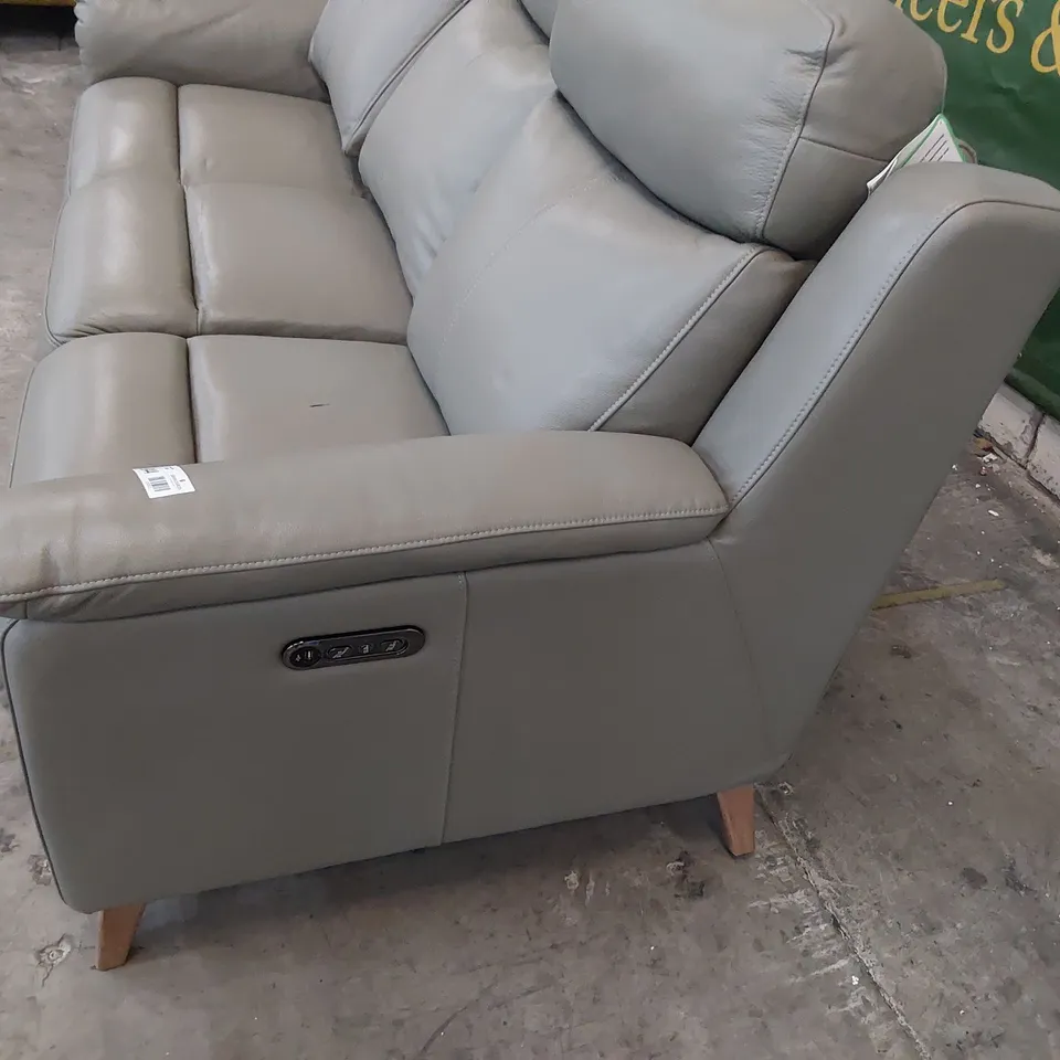 DESIGNER POWER RECLINING THREE SEATER SOFA GREY LEATHER 