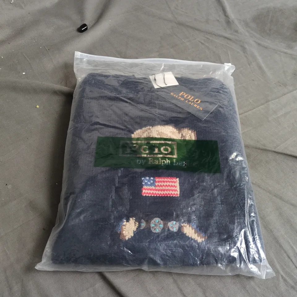 POLO RALPH LAUREN NAVY KNIT JUMPER WITH US FLAG EMBROIDERY – TAG ATTACHED - SIZE L