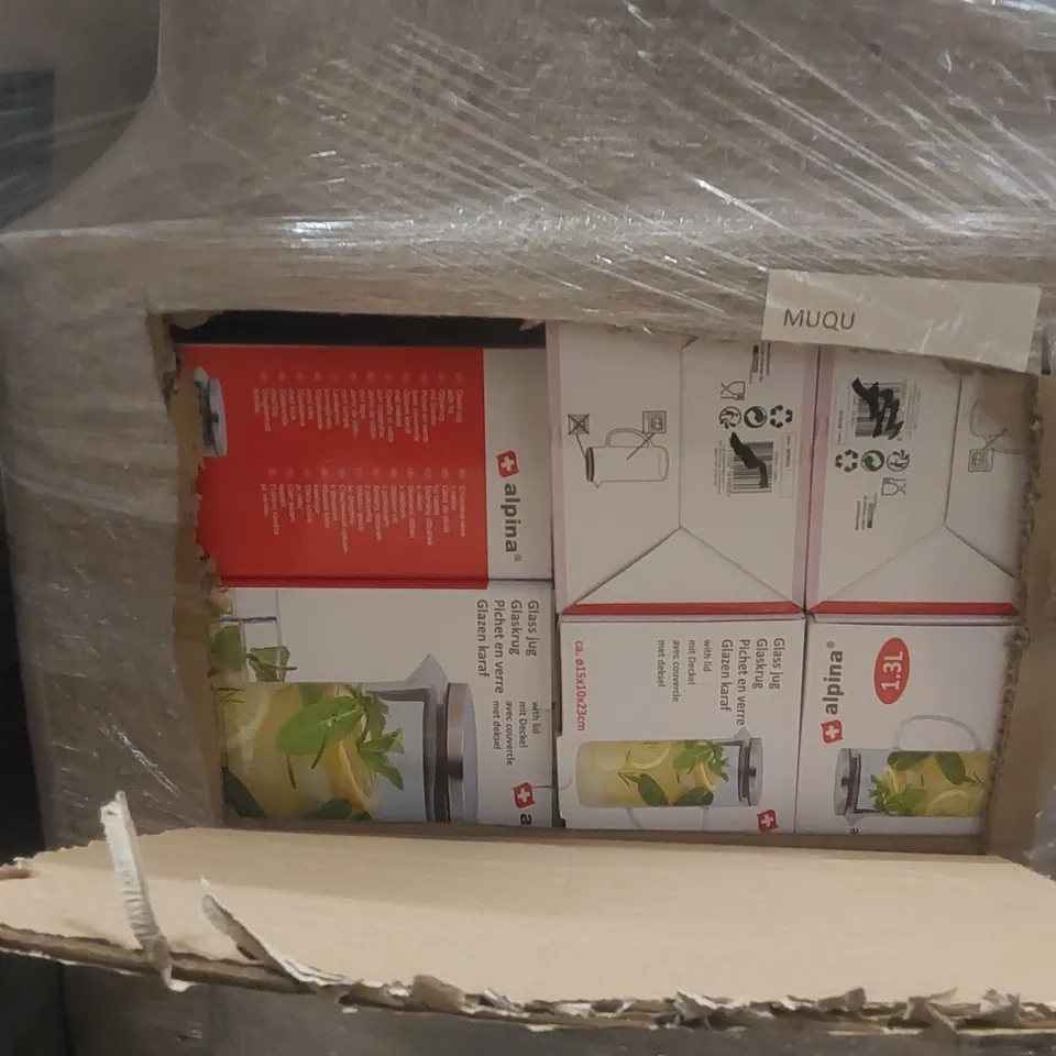 PALLET TO CONTAINING A VERY LARGE QUANTITY OF ASSORTED ITEMS INCLUDING: FOOD DISPENSER SETS, NON SLIP MATS, GLASS JUGS, TOILET ROLL HOLDERS ECT