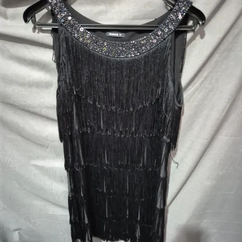 ROMAN WOMEN’S BLACK FRINGE DRESS WITH BEADED NECKLINE – UK SIZE 10