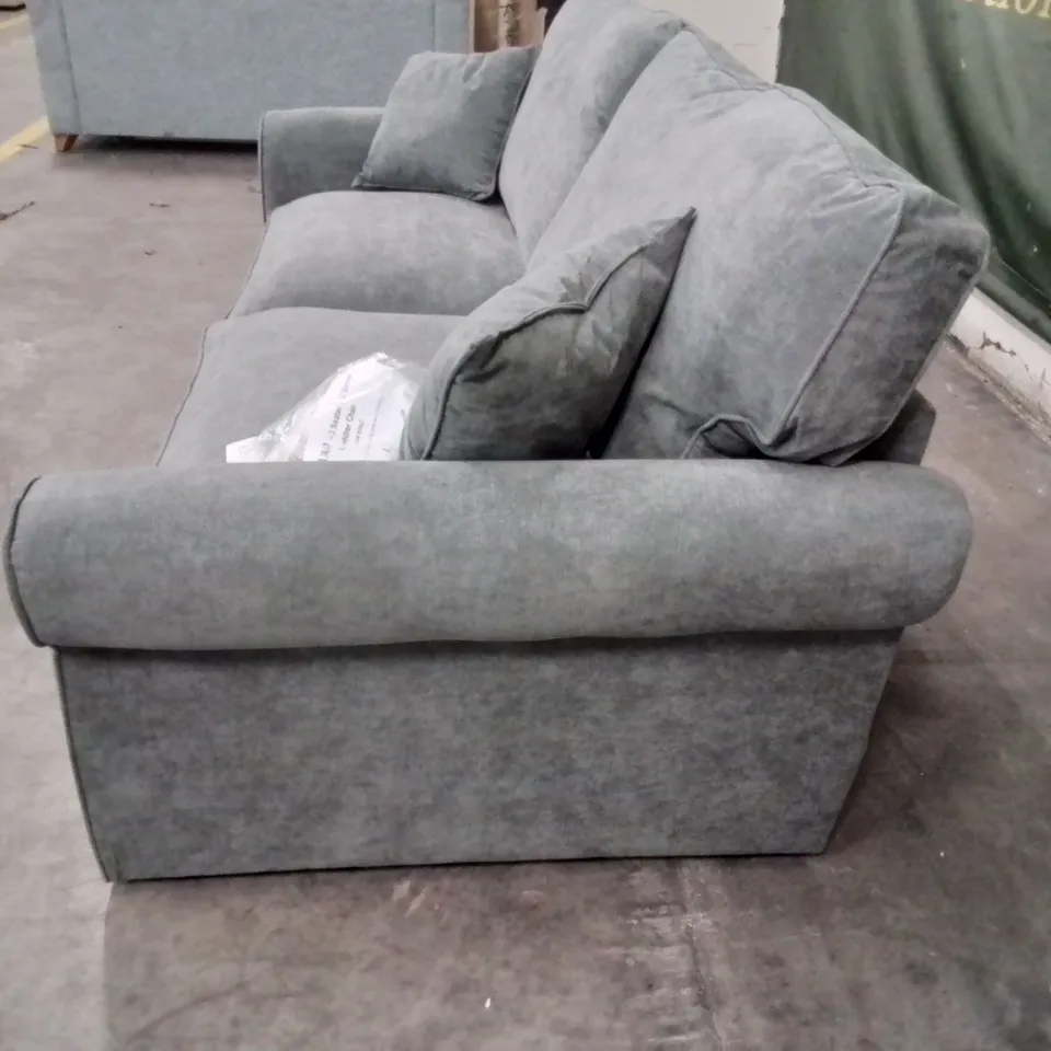 QUALITY DESIGNER ELIZA 3 SEATER GREY FABRIC UPHOLSTERED SOFA