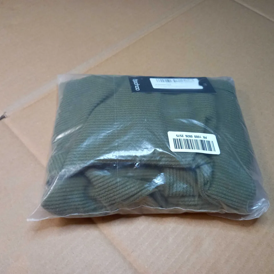 PACKAGED BOOHOO KHAKI RIPPLE RIB RACER TIE FRONT MIDI DRESS - SIZE 12