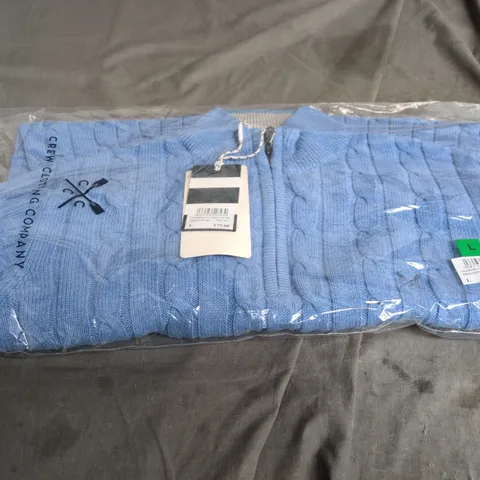 CREW CLOTHING COMPANY OARSMAN CABLE 1/2 ZIP KNIT – BLUE – UK L