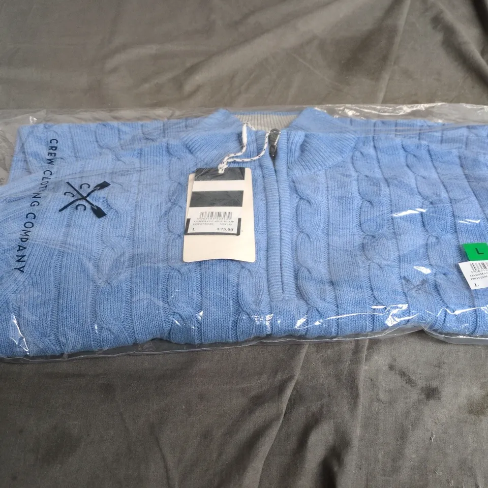 CREW CLOTHING COMPANY OARSMAN CABLE 1/2 ZIP KNIT – BLUE – UK L