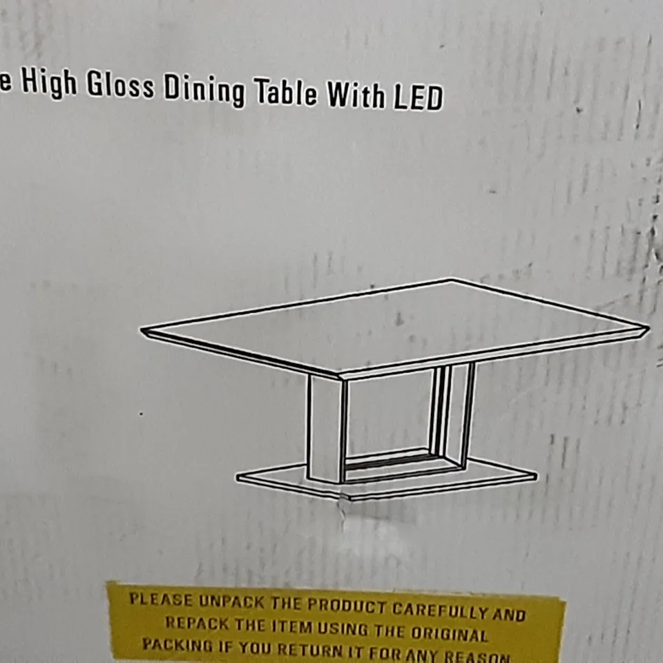 BOXED ATLANTIC LARGE WHITE GLOSS DINING TABLE WITH LED , INCOMPLETE BOX 2/2 ONLY , NO BOX 1