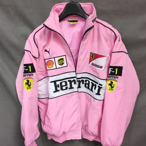 FERRARI PINK WINDBREAKER JACKET WITH LOGO PATCHES SIZE UNSPECIFIED