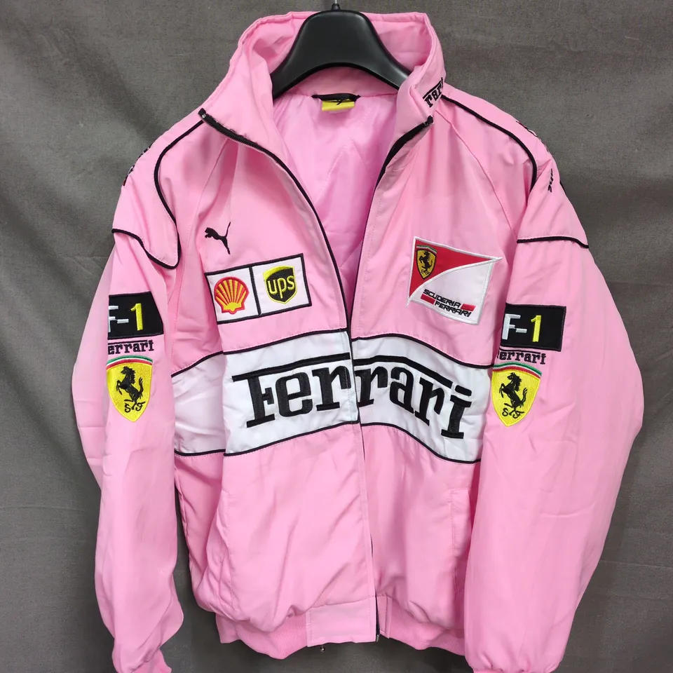 FERRARI PINK WINDBREAKER JACKET WITH LOGO PATCHES SIZE UNSPECIFIED