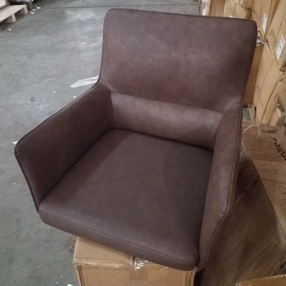 BOXED PAIR OF BROWN FAUX LEATHER UPHOLSTERED DINING/SIDE CHAIRS