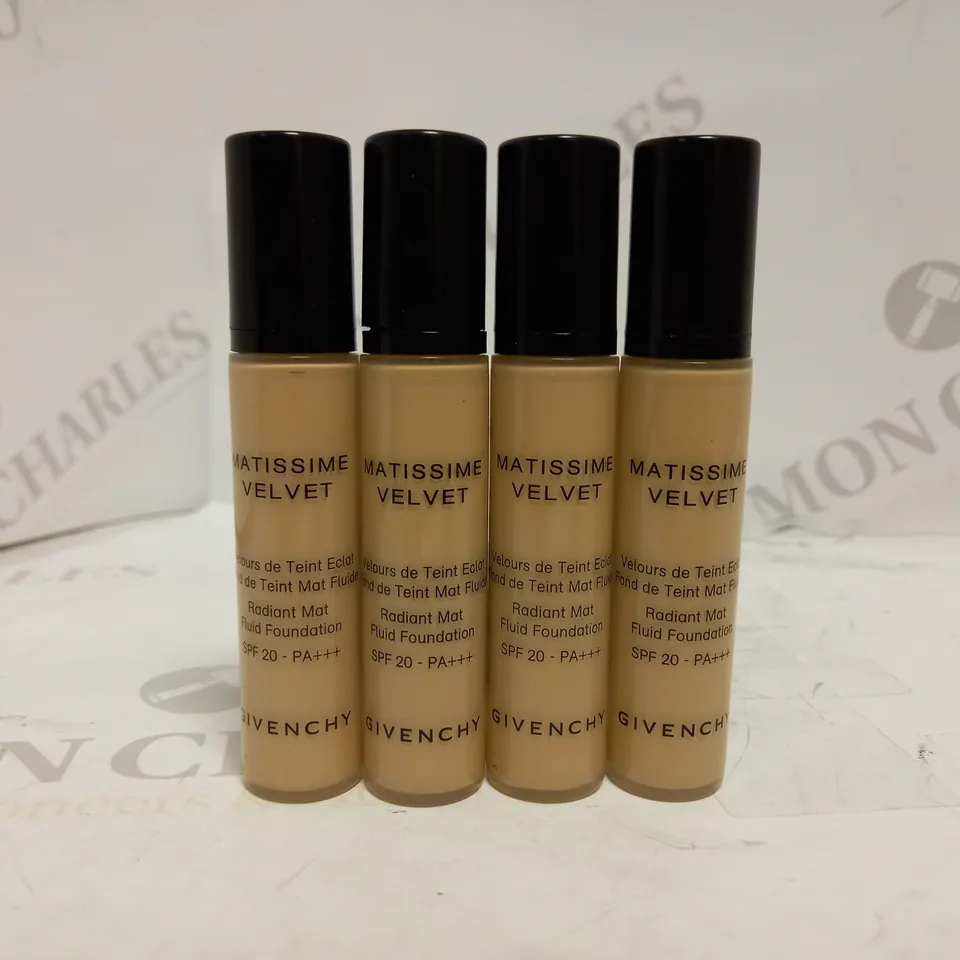 LOT OF 4 GIVENCHY MATISSIME VELVET RADIANT FLUID FOUNDATION IN MAT HONEY (4 X 10ML)