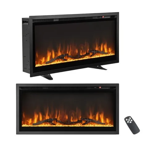 BOXED COSTWAY 36"/91CM LINEAR ELECTRIC FIREPLACE WITH LOG AND CRYSTAL DECOR AND REMOTE CONTROL 