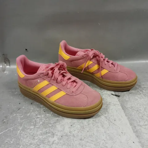 UNBOXED PAIR OF ADIDAS GAZELLE STACK PINK/YELLOW UK 3.5
