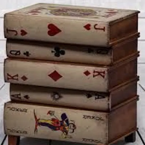 BRAND NEW BOXED MCGOWAN & RUTHERFORD ANTIQUED STACKED PLAYING CARDS SIDE CABINET