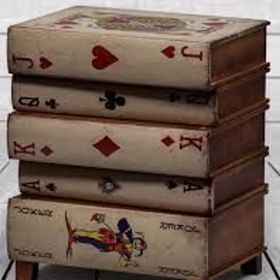 BRAND NEW BOXED MCGOWAN & RUTHERFORD ANTIQUED STACKED PLAYING CARDS SIDE CABINET