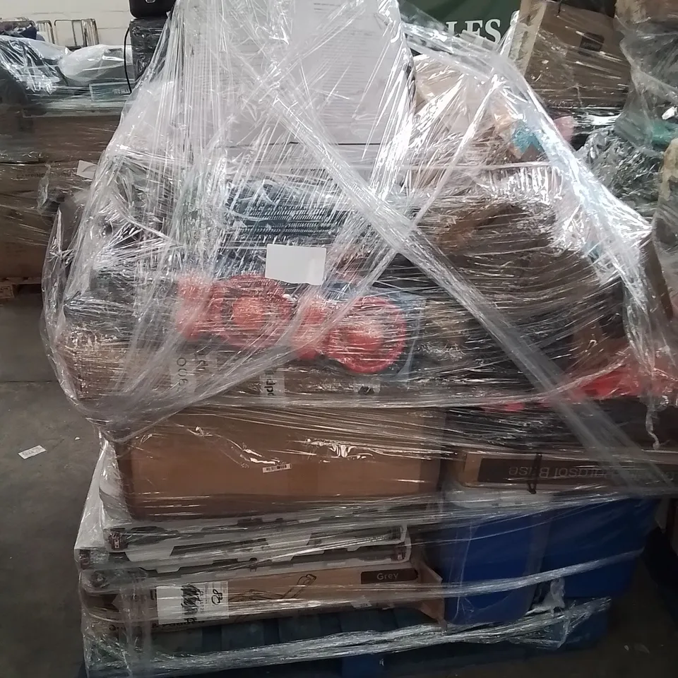 PALLET CONTAINING VARIOUS ELECTRICAL ITEMS AND HOUSEHOLD PRODUCTS TO INCLUDE;YOGA MAT,FAN,PARASOL BASE 