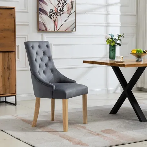 BOXED AKKAR 47cm H VELVET UPHOLSTERED DINING CHAIRS, SET OF 2 - DARK GREY (1 BOX)