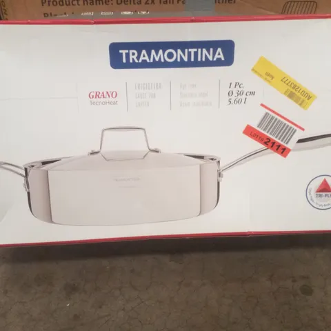 BOXED TRAMONTINA GRANO 3-PLY STAINLESS STEEL SAUTE PAN WITH LID 30CM (5.6L)