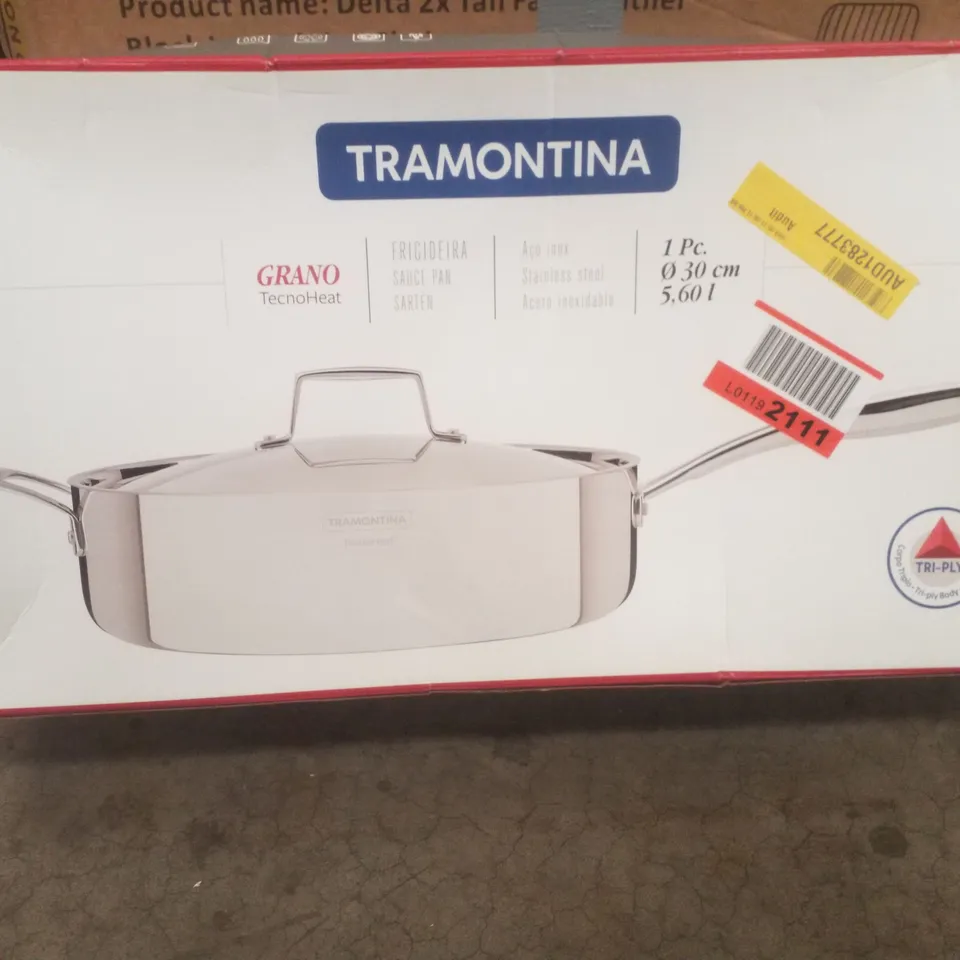 BOXED TRAMONTINA GRANO 3-PLY STAINLESS STEEL SAUTE PAN WITH LID 30CM (5.6L)