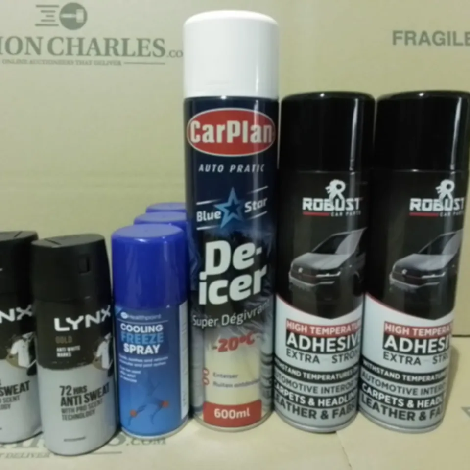 LOT OF 15 ASSORTED AEROSOLS TO INCLUDE CARPLAN DE ICE, COOLING FREEZE SPRAY AND FOAM INSULATION / COLLECTION ONLY