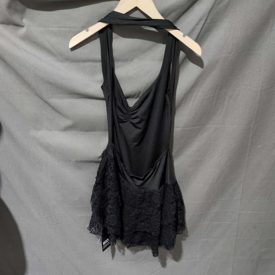 EGO WOMEN'S BLACK SLEEVELESS DRESS WITH LACE HEM, SIZE M