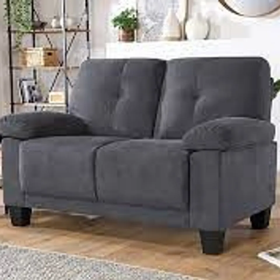 BOXED DESIGNER PLUSH SLATE GREY LINTON FABRIC 2 SEATER SOFA