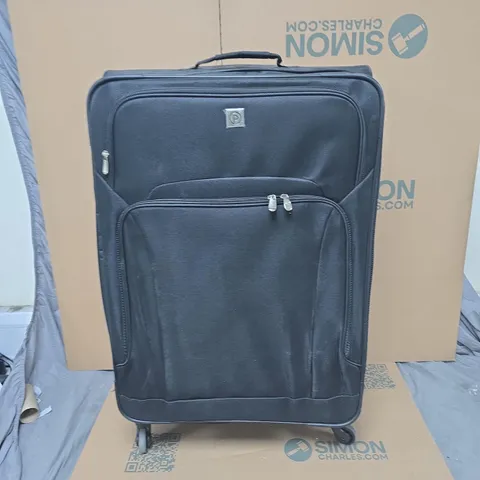 BLACK WHEELED TRAVEL SUITCASE WITH FRONT POCKET 