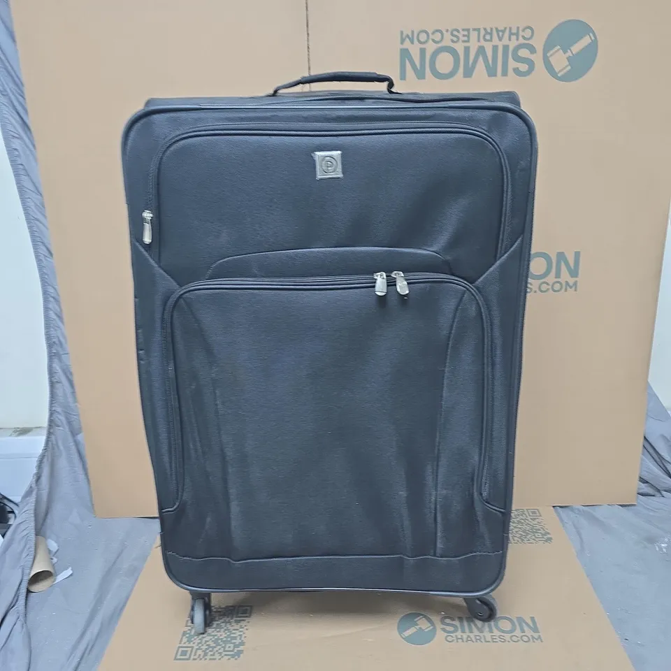 BLACK WHEELED TRAVEL SUITCASE WITH FRONT POCKET 