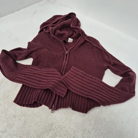 H&M BURGUNDY ZIP HOODIE – WOMEN’S KNITWEAR, XXS (EU XXS/US XXS)