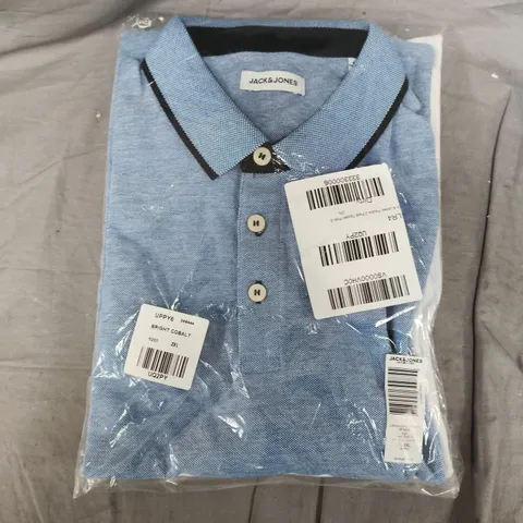BAGGED JACK & JONES TWO-PACK TIPPED POLO SHIRTS – LIGHT BLUE, MEN’S, SIZE 2XL