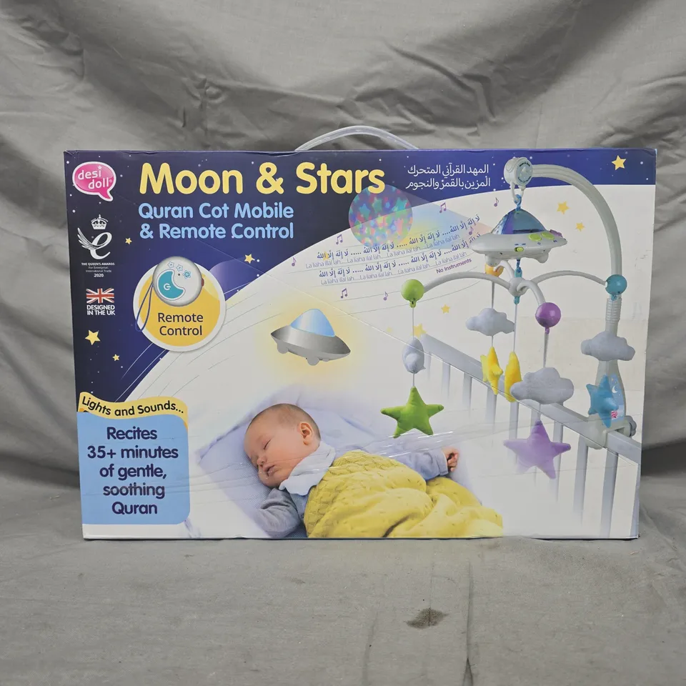 BOXED MOON & STARS QURAN COT MOBILE & REMOTE CONTROL