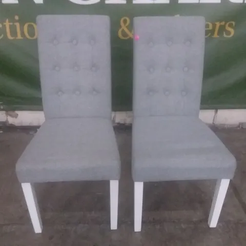 SET OF 2 NEW REGENT LIGHT GREY FABRIC BUTTON BACK DINING CHAIRS (WHITE LEG)