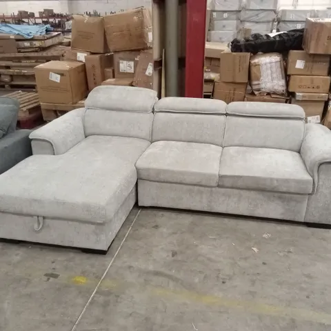 DESIGNER 3 SEATER CHAISE PULL-OUT SOFA BED - GREY FABRIC 