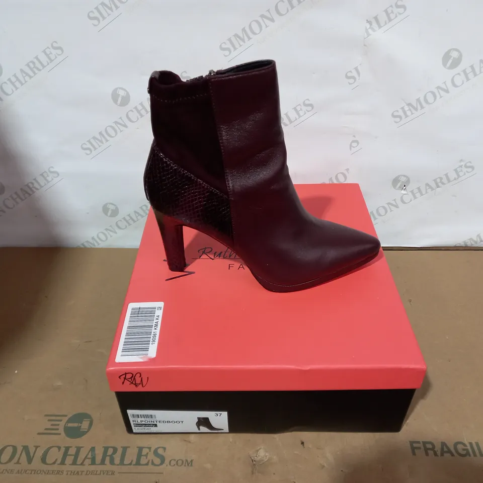 BOXED PAIR OF RUTH LANGSFORD HEELED BOOTS- SIZE 37 